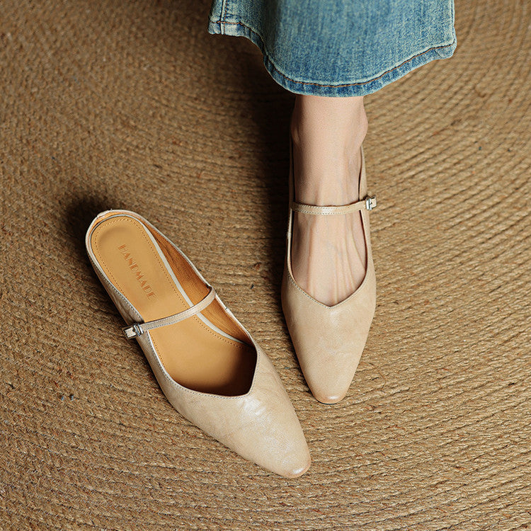Genuine Leather Open-Back Mules