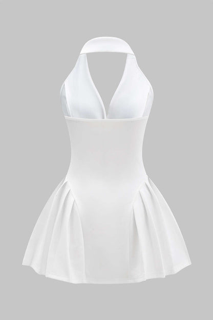 Halter Neck Ruffle Detail Mini Dress
