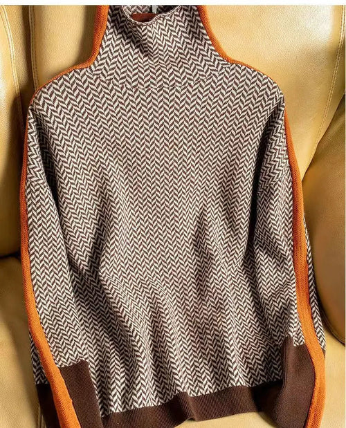 Herringbone Knit Turtleneck Sweater