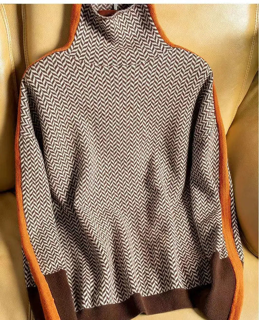 Herringbone Knit Turtleneck Sweater
