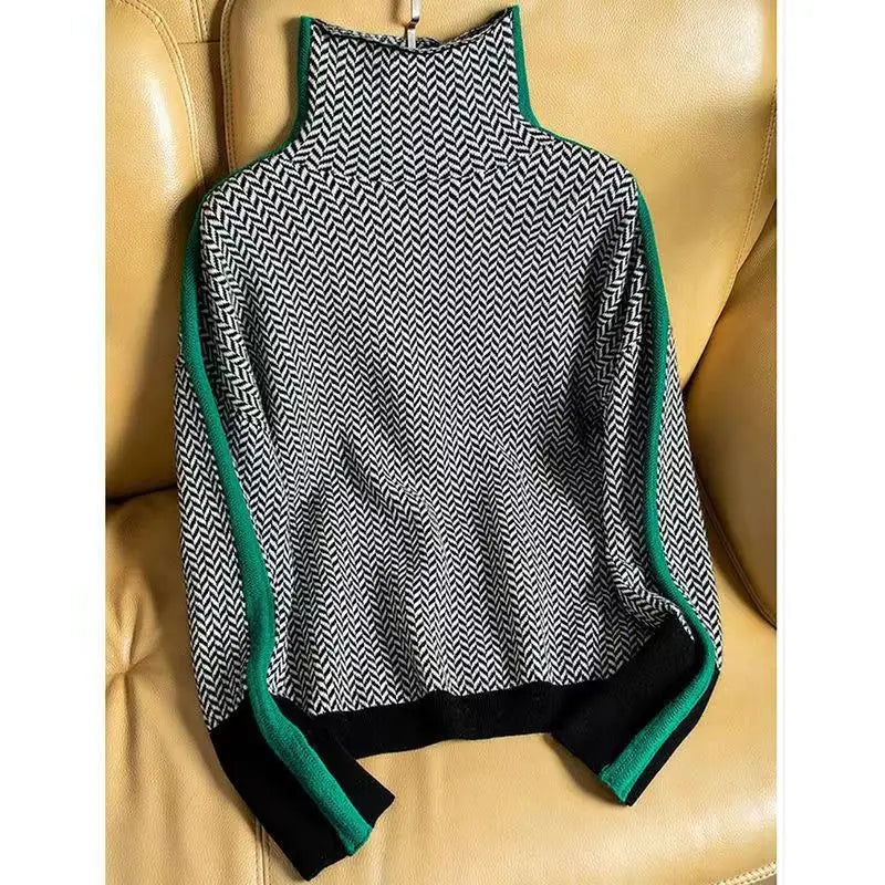 Herringbone Knit Turtleneck Sweater