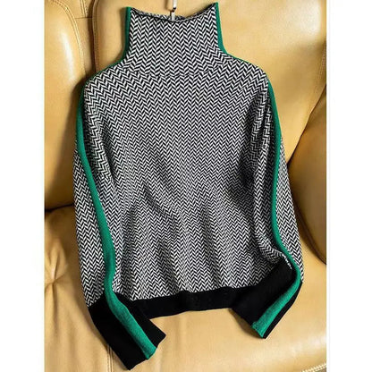 Herringbone Knit Turtleneck Sweater