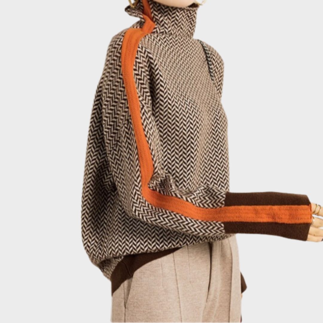 Herringbone Knit Turtleneck Sweater