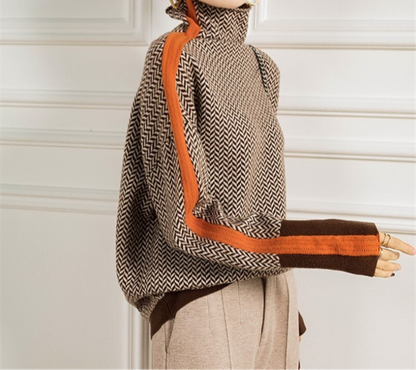Herringbone Knit Turtleneck Sweater
