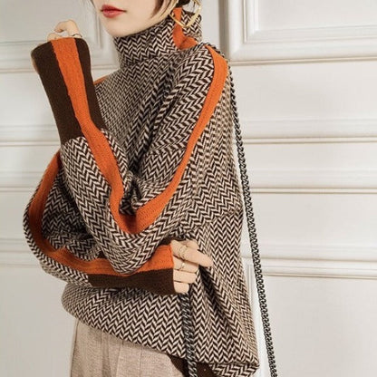 Herringbone Knit Turtleneck Sweater