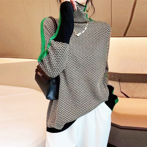 Herringbone Knit Turtleneck Sweater
