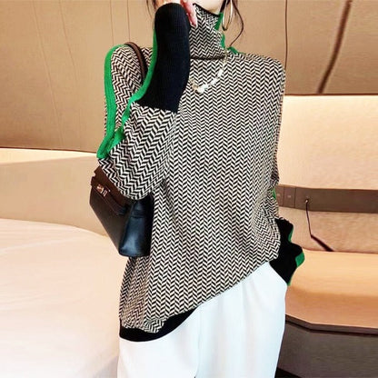 Herringbone Knit Turtleneck Sweater