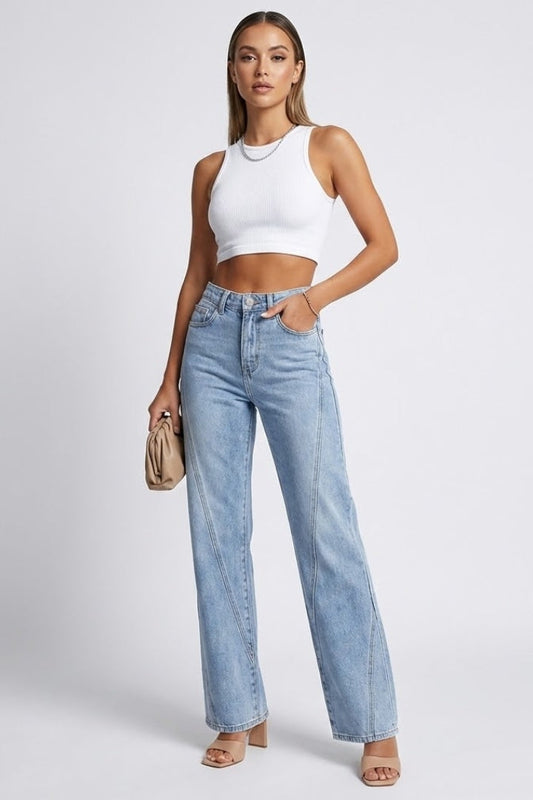 High-Waisted Straight Leg Denim Jeans