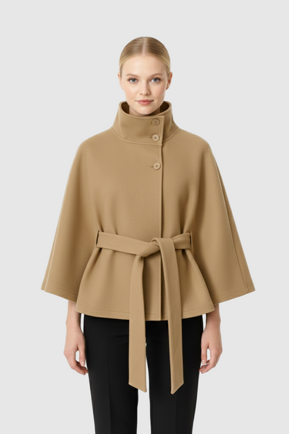 High Collar Belted Wool Coat