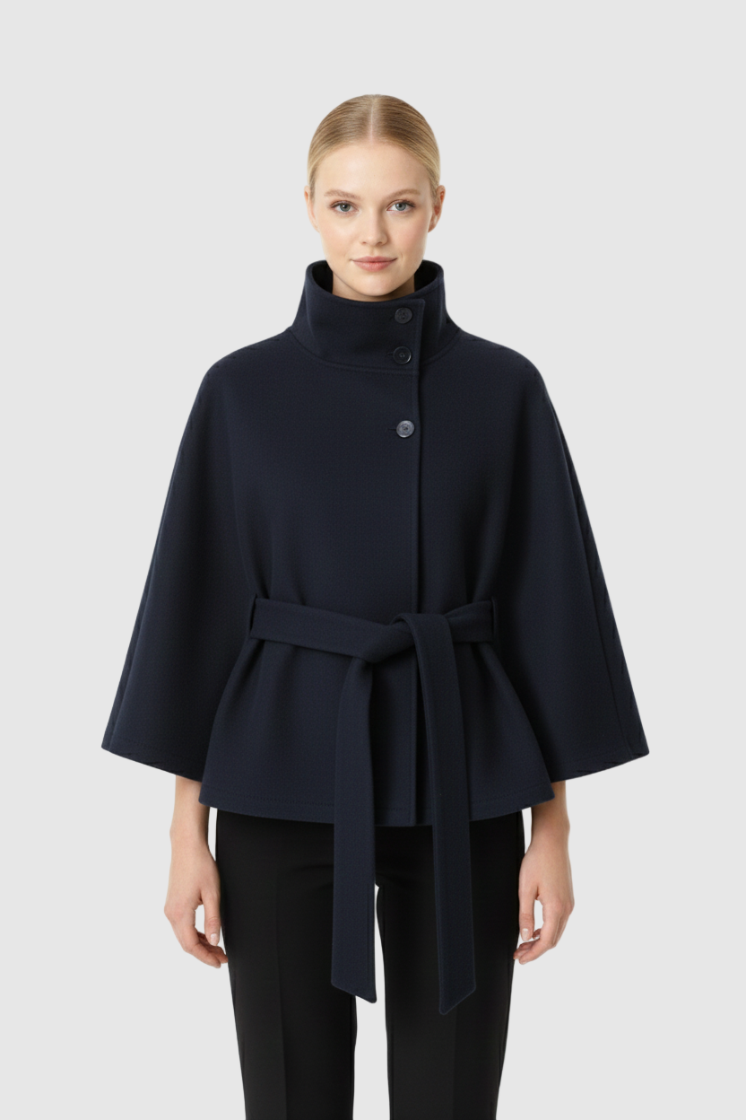 High Collar Belted Wool Coat