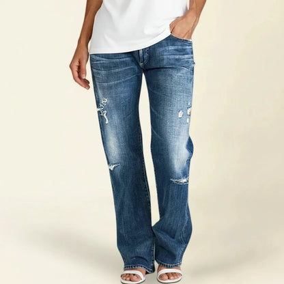 High Rise Distressed Straight Jeans