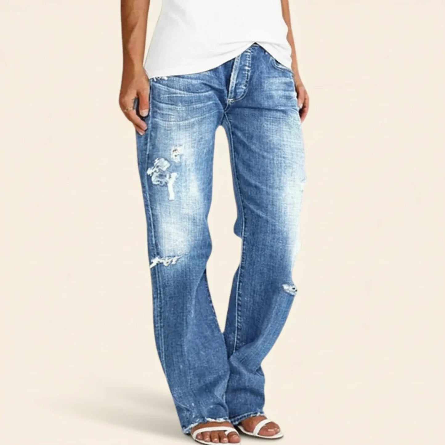 High Rise Distressed Straight Jeans