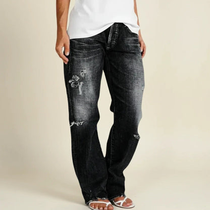 High Rise Distressed Straight Jeans