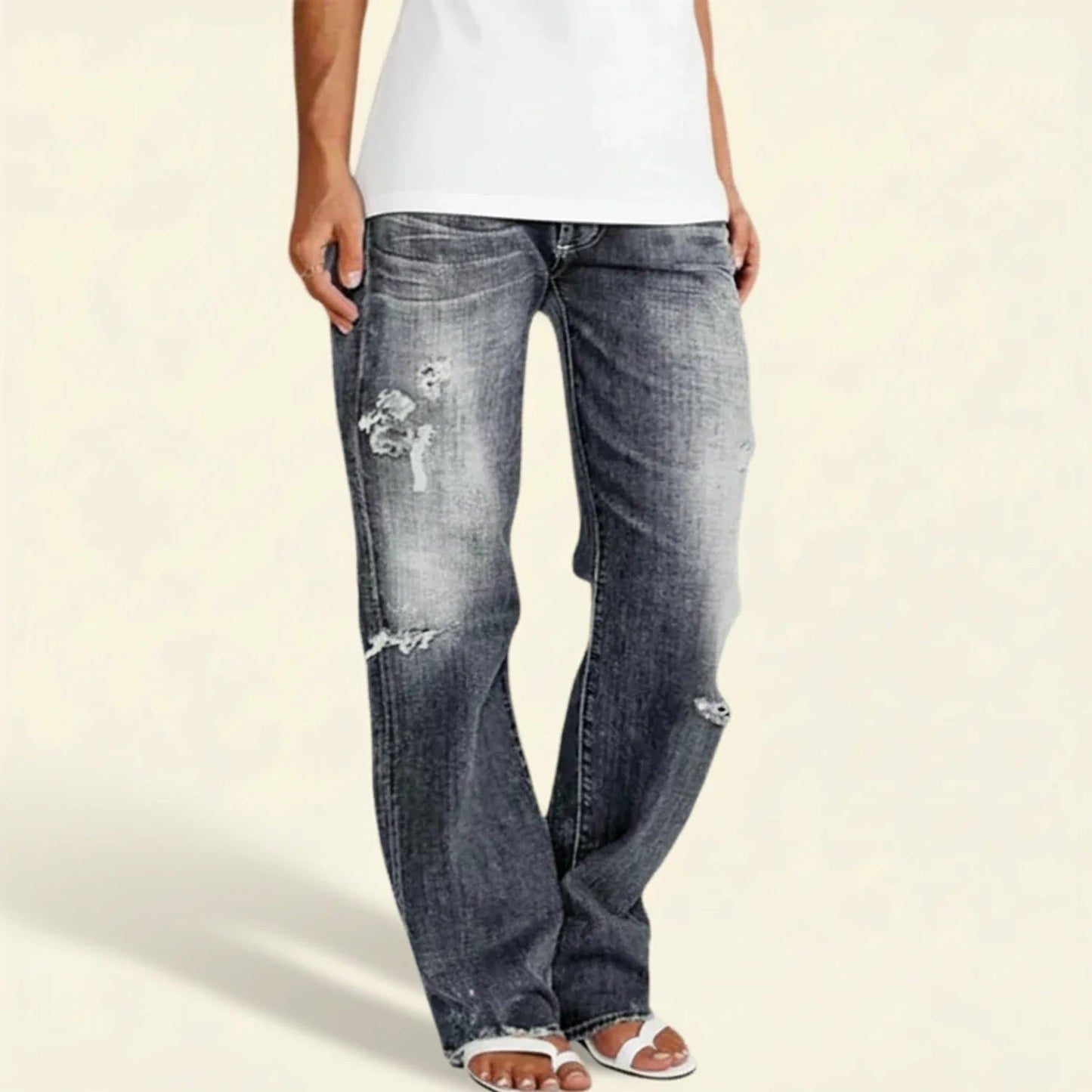 High Rise Distressed Straight Jeans