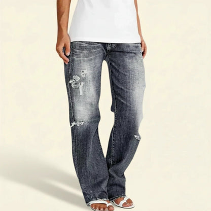 High Rise Distressed Straight Jeans