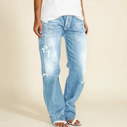 High Rise Distressed Straight Jeans