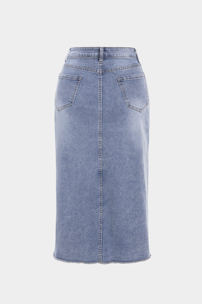 High Waist Frayed Denim Skirt