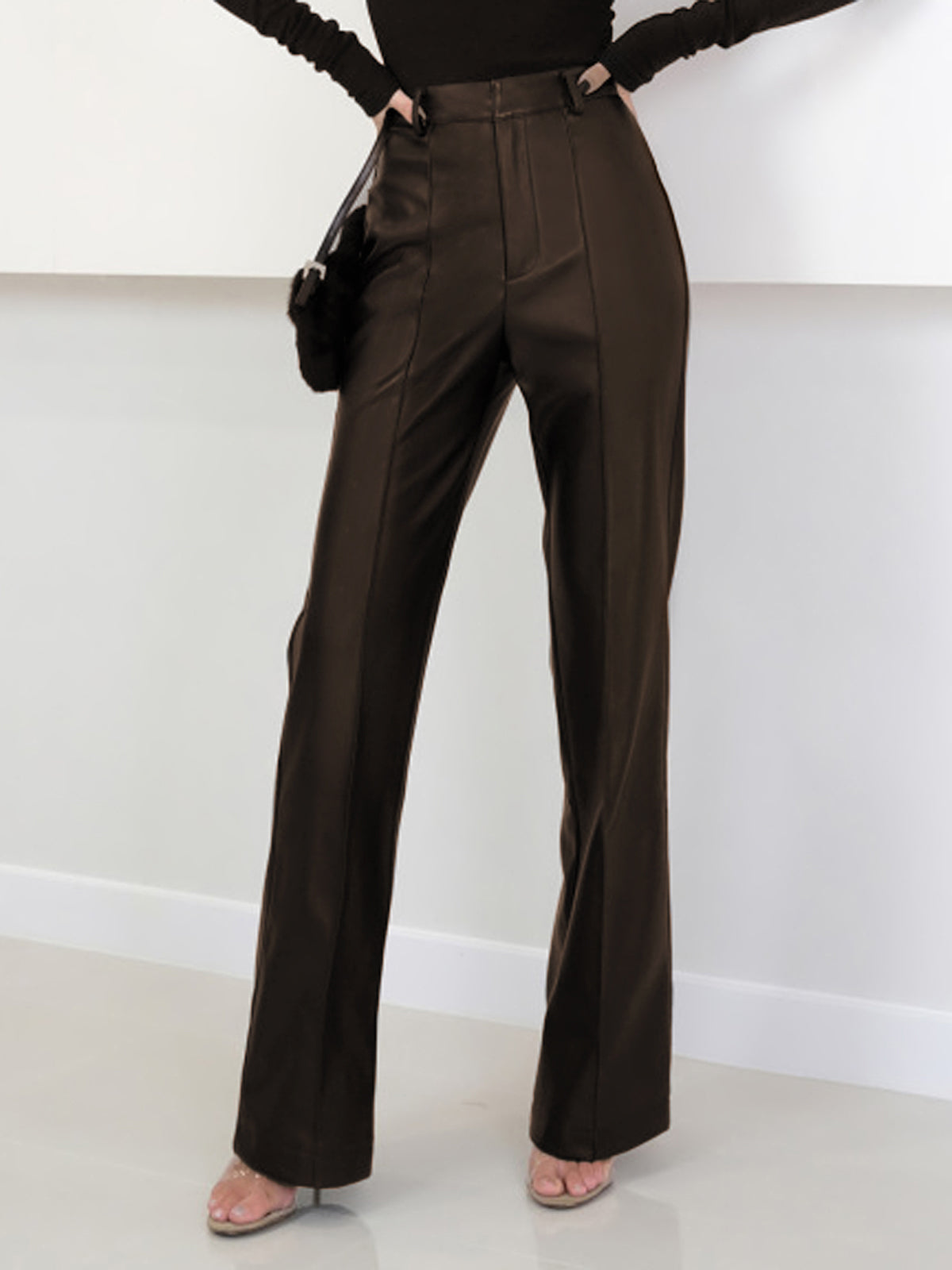High Waist Medium Stretch Faux Leather Pants