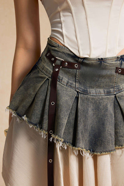 High Waist Patchwork Denim Skirt