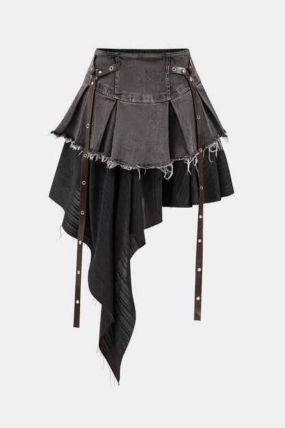 High Waist Patchwork Denim Skirt