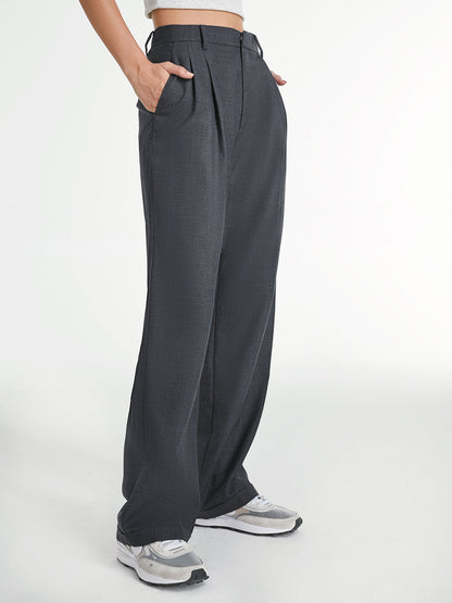 High Waist Woven Straight Leg Pants
