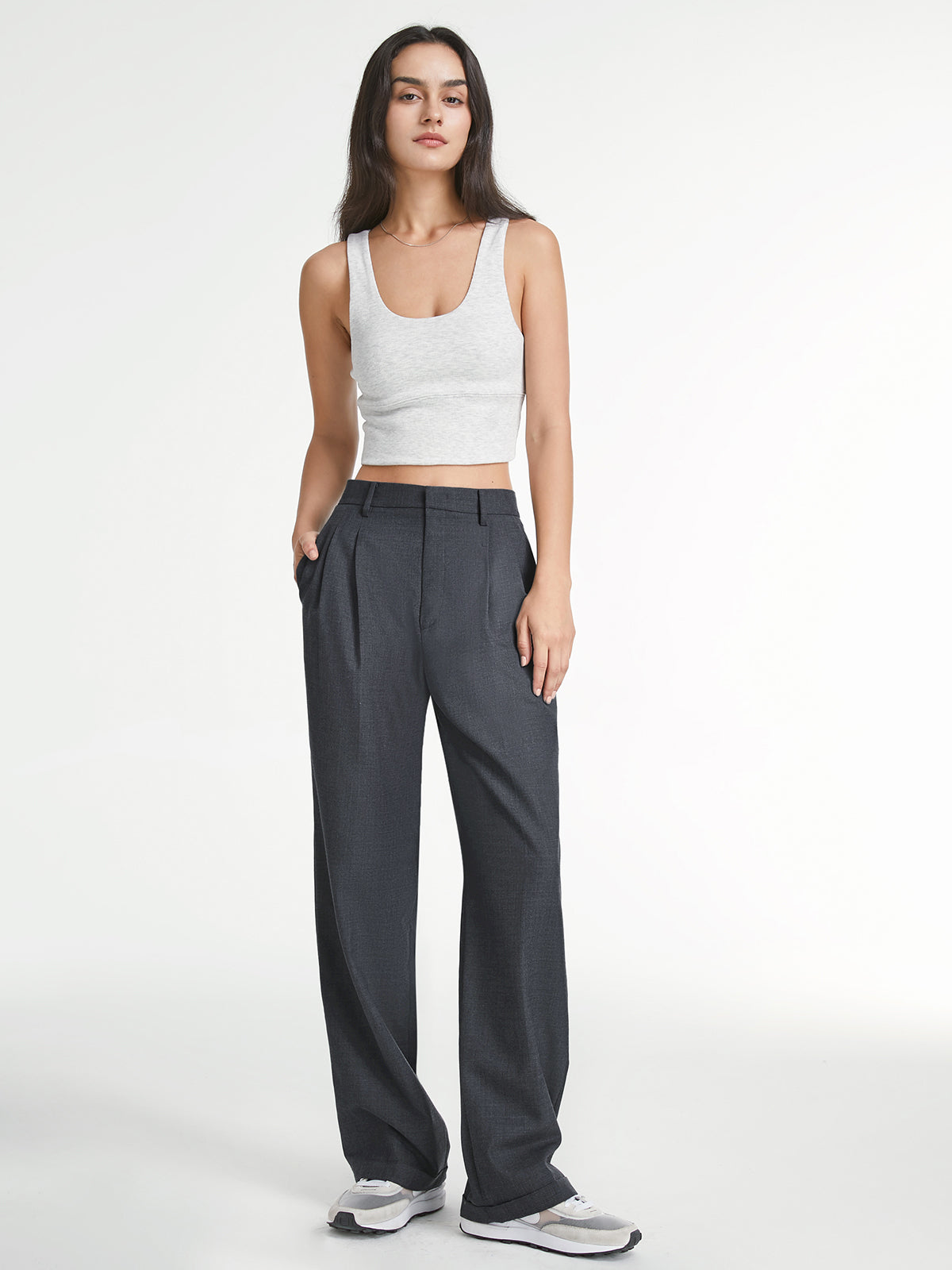 High Waist Woven Straight Leg Pants
