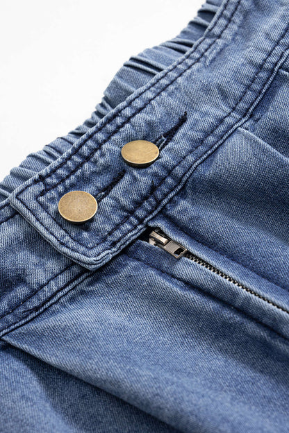 High Waist Zipper Detail Wide Leg Jeans