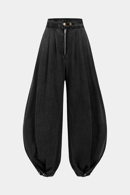 High Waist Zipper Detail Wide Leg Jeans