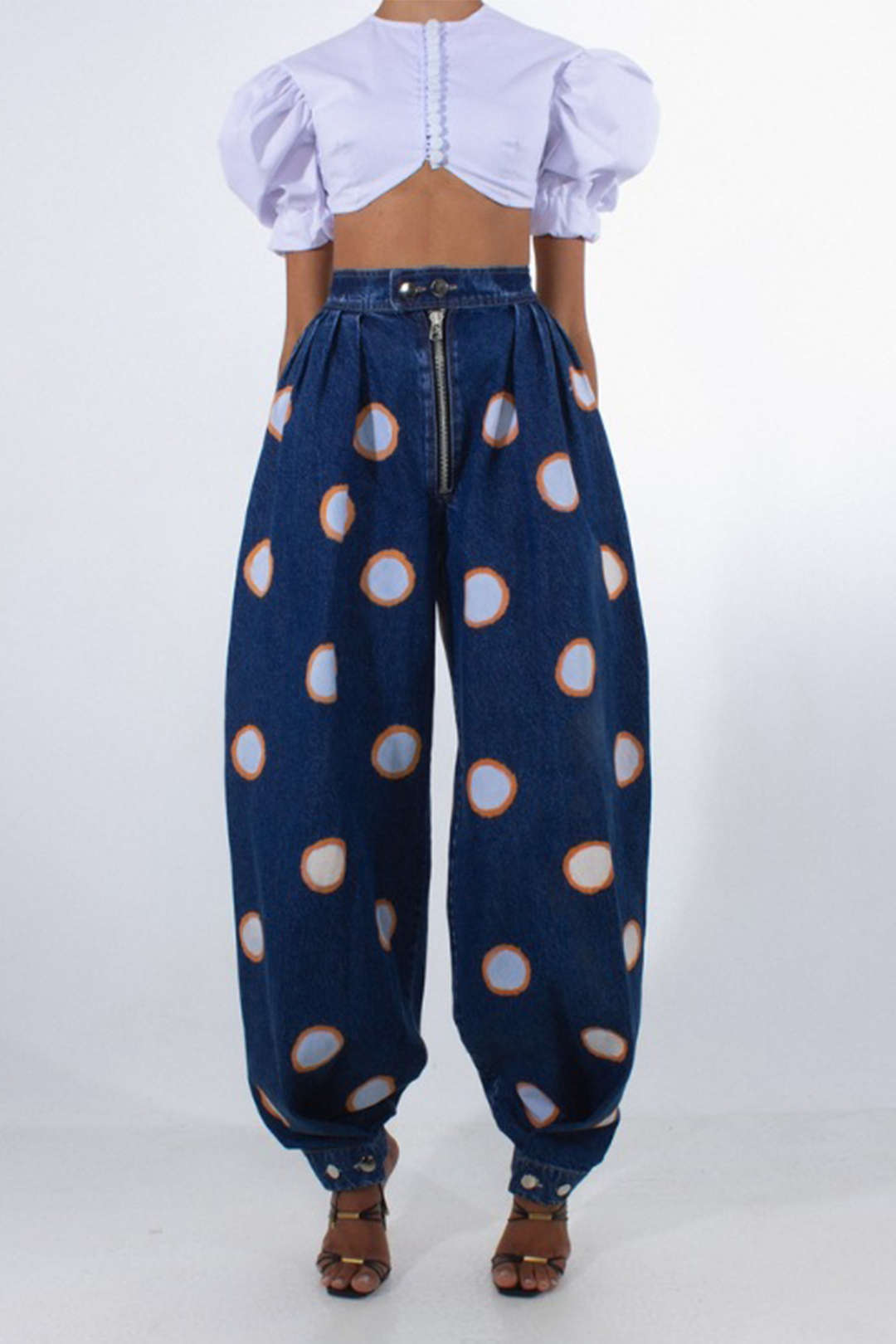 High Waist Zipper Detail Wide Leg Jeans