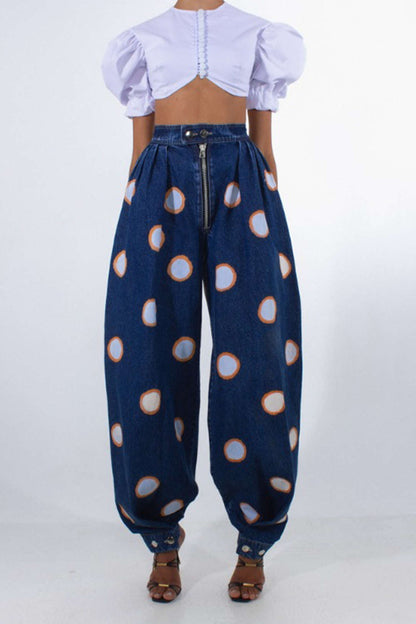 High Waist Zipper Detail Wide Leg Jeans