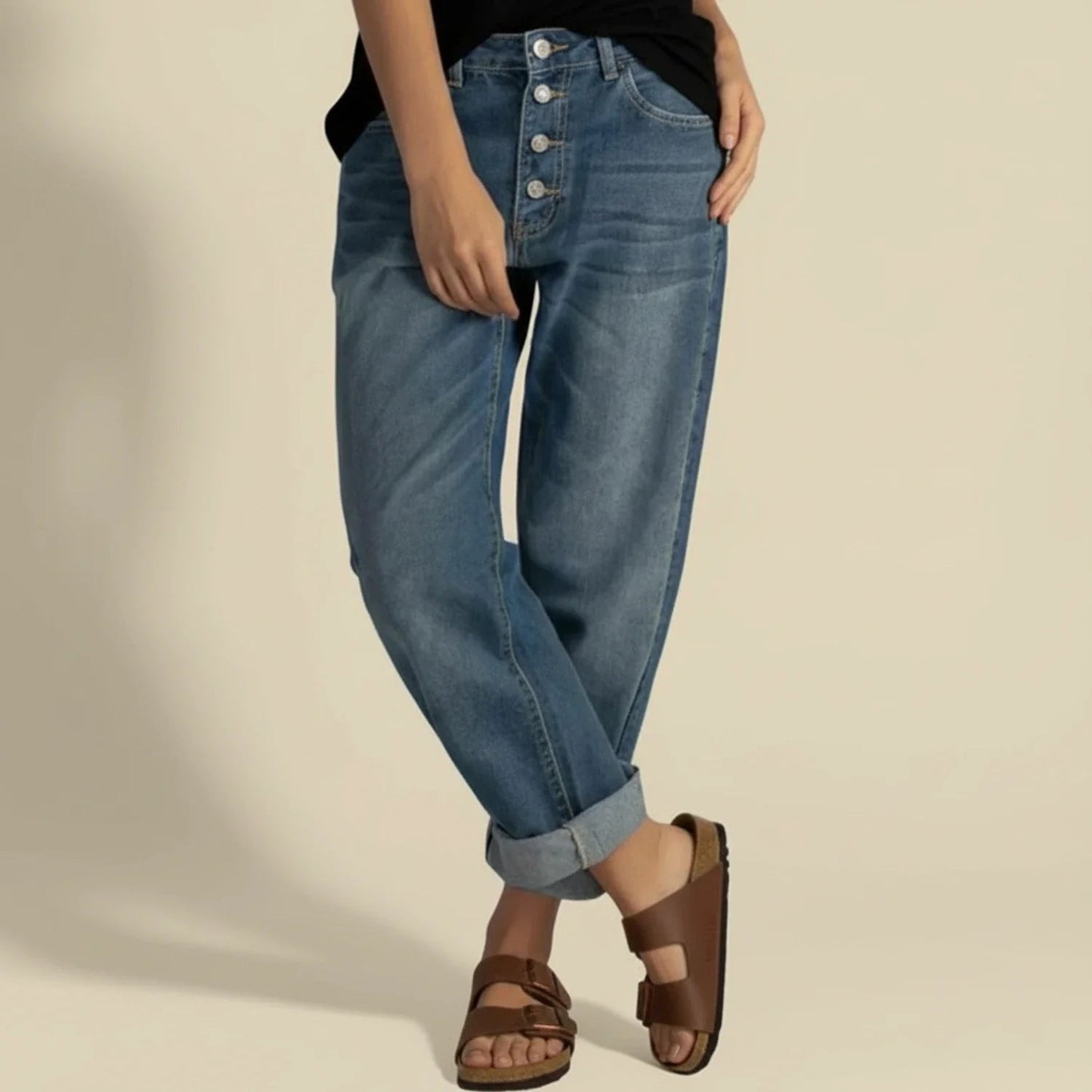 High Waisted Button Fly Denim Jeans