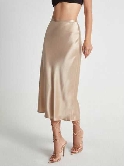High Waisted Satin Midi Skirt