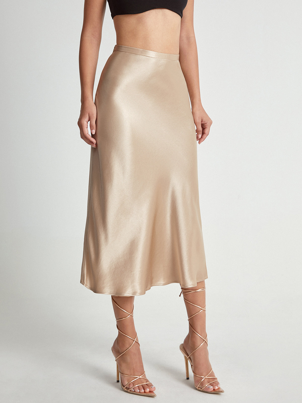 High Waisted Satin Midi Skirt