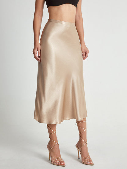 High Waisted Satin Midi Skirt