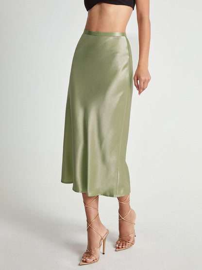 High Waisted Satin Midi Skirt