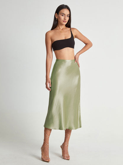 High Waisted Satin Midi Skirt