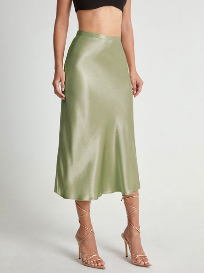 High Waisted Satin Midi Skirt