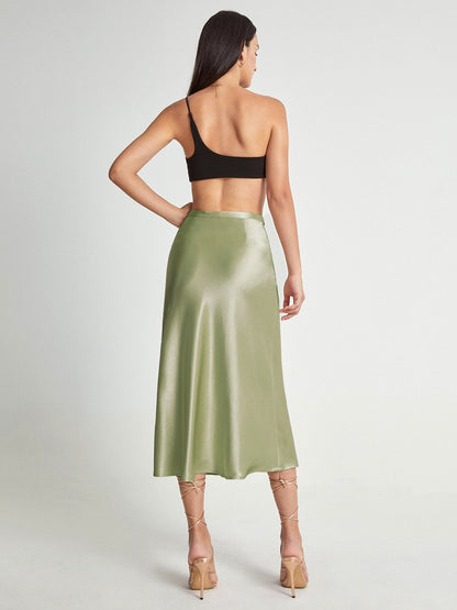 High Waisted Satin Midi Skirt