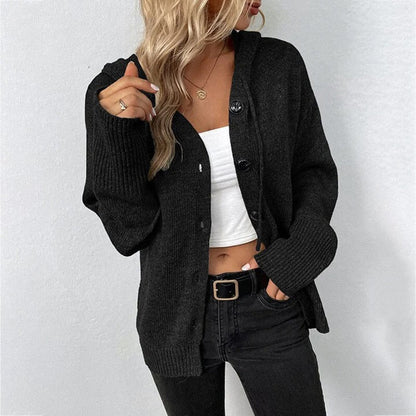 Hooded Knit Open Front Cardigan