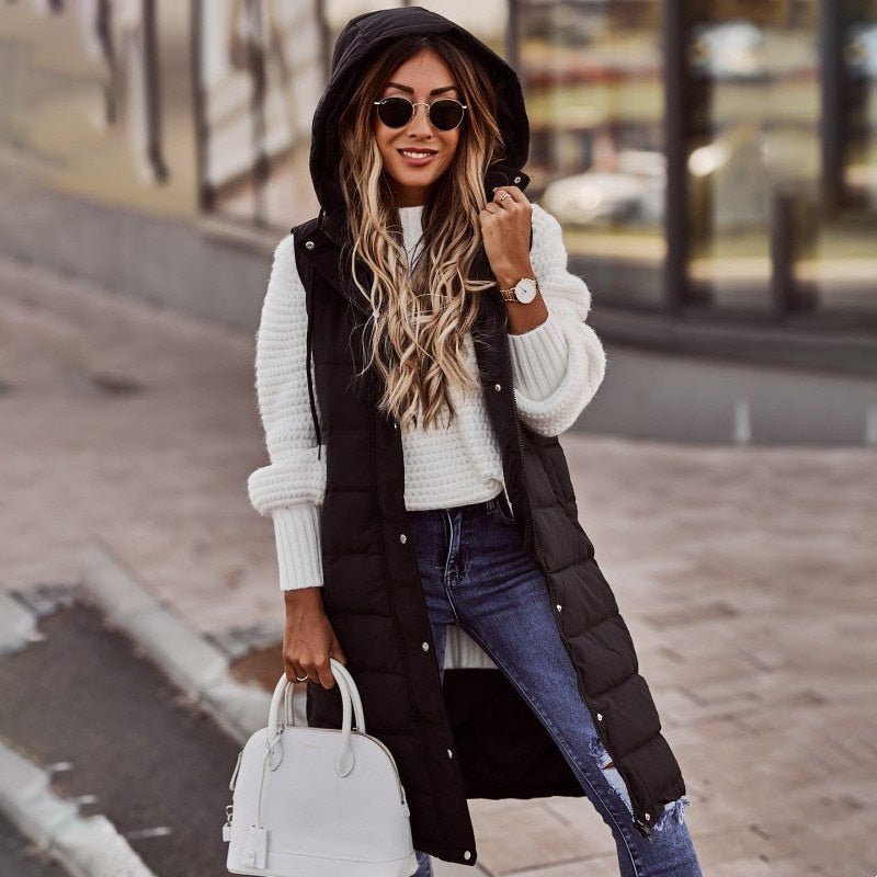 Hooded Long Quilted Puffer Vest