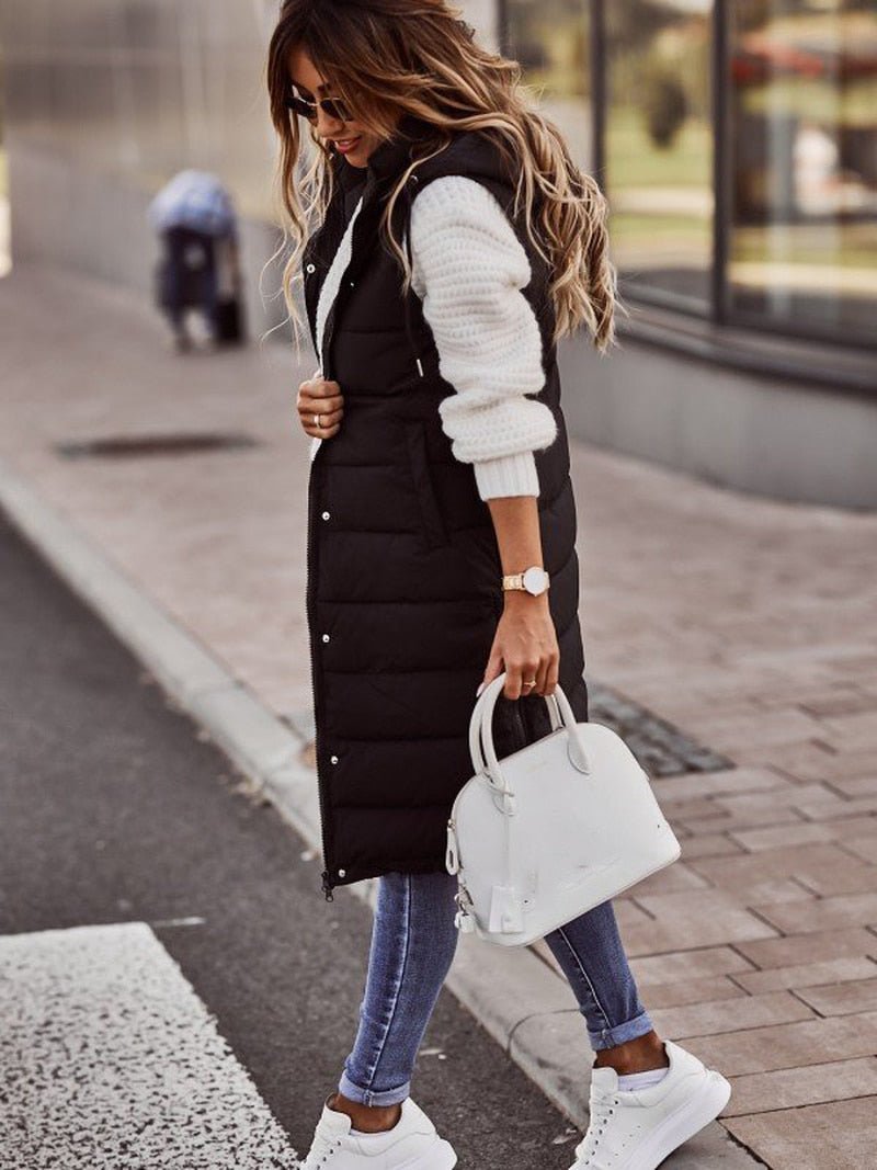 Hooded Long Quilted Puffer Vest