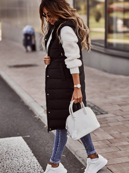 Hooded Long Quilted Puffer Vest