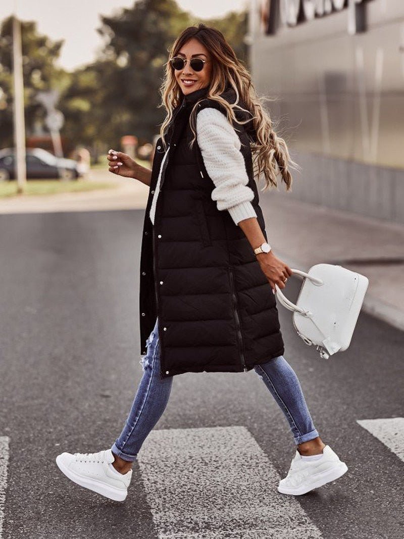 Hooded Long Quilted Puffer Vest