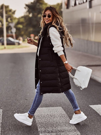 Hooded Long Quilted Puffer Vest
