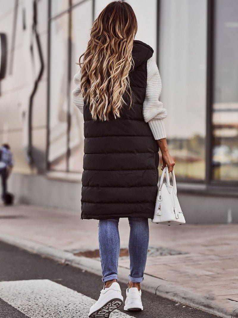 Hooded Long Quilted Puffer Vest