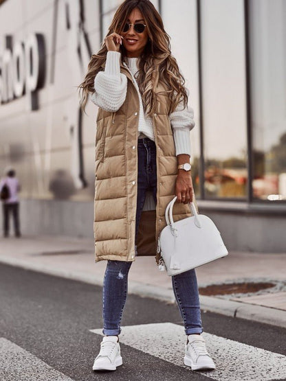 Hooded Long Quilted Puffer Vest