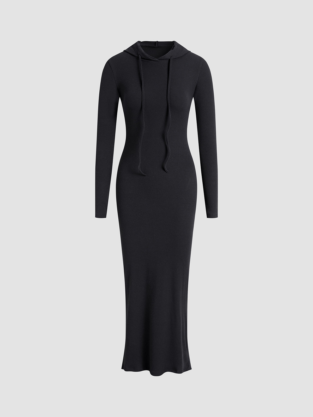 Hooded Long Sleeve Ribbed Maxi Dress
