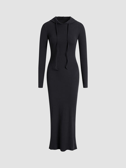 Hooded Long Sleeve Ribbed Maxi Dress