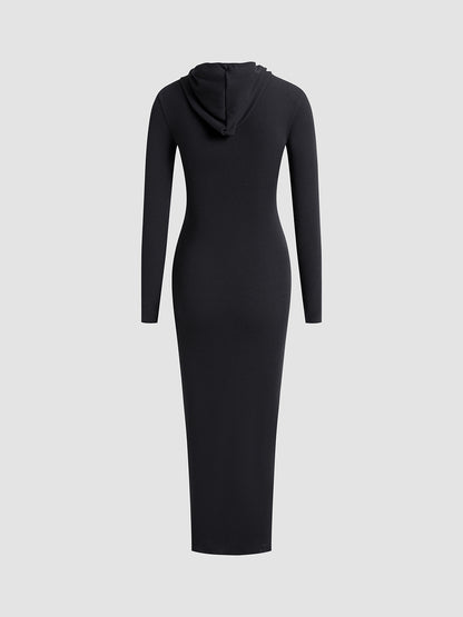 Hooded Long Sleeve Ribbed Maxi Dress