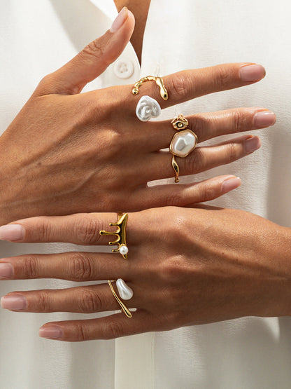 Irregular Pearl Design Ring Set